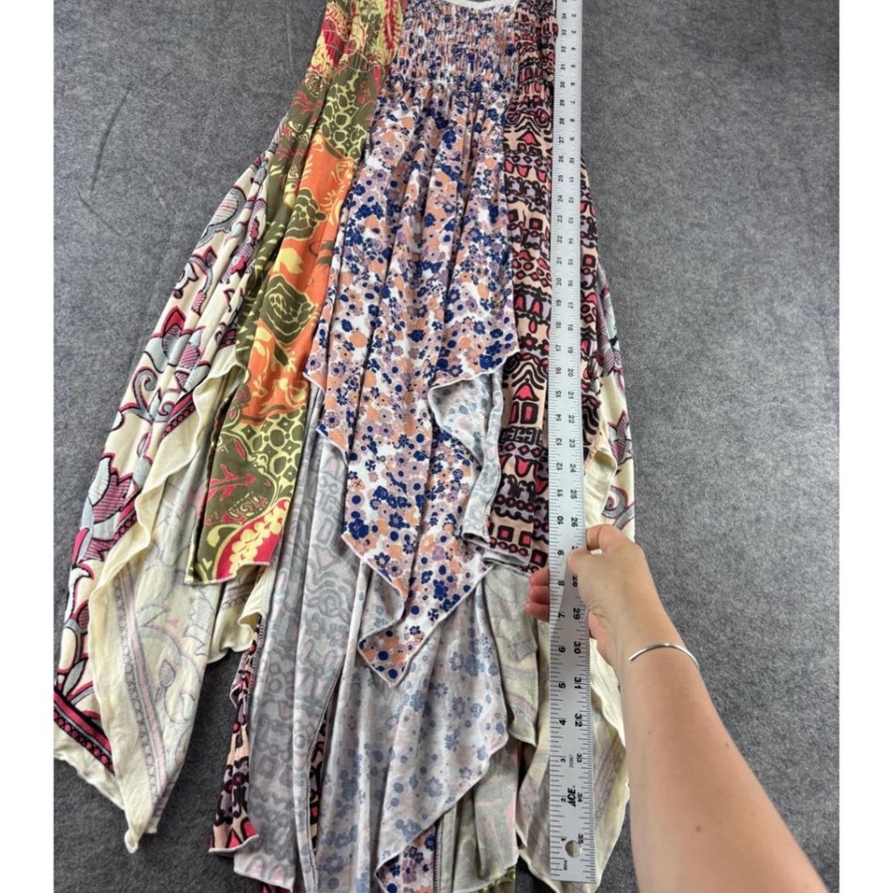 Free People Patchwork Asymmetrical Maxi Dress - Cream, Pink, Orange, Green, Blue - Picture 5 of 16